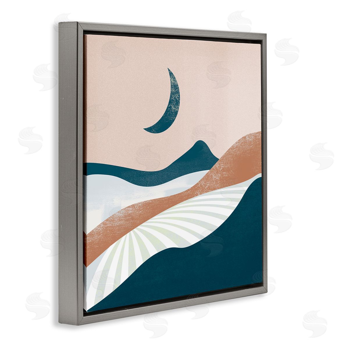 Arctic Frame Boho Desert Moon Landscape Gray Floating Frame Canvas Wall Art Print