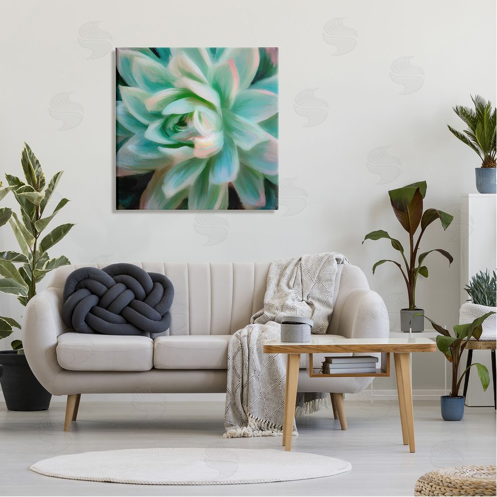 Amy Hall Green Modern Succulent Canvas Wall Art in Room