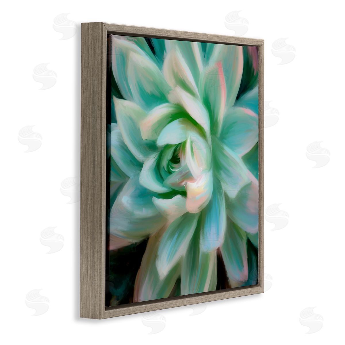 Amy Hall Green Modern Succulent Brown Floating Frame Canvas Wall Art Print