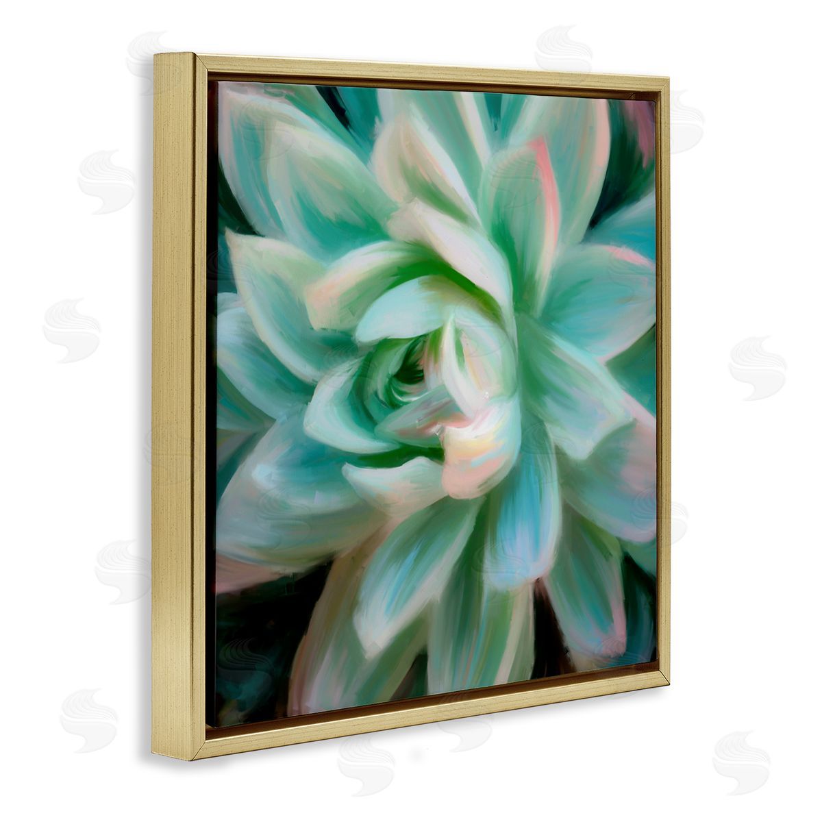 Amy Hall Green Modern Succulent Gold Floating Frame Canvas Wall Art Print