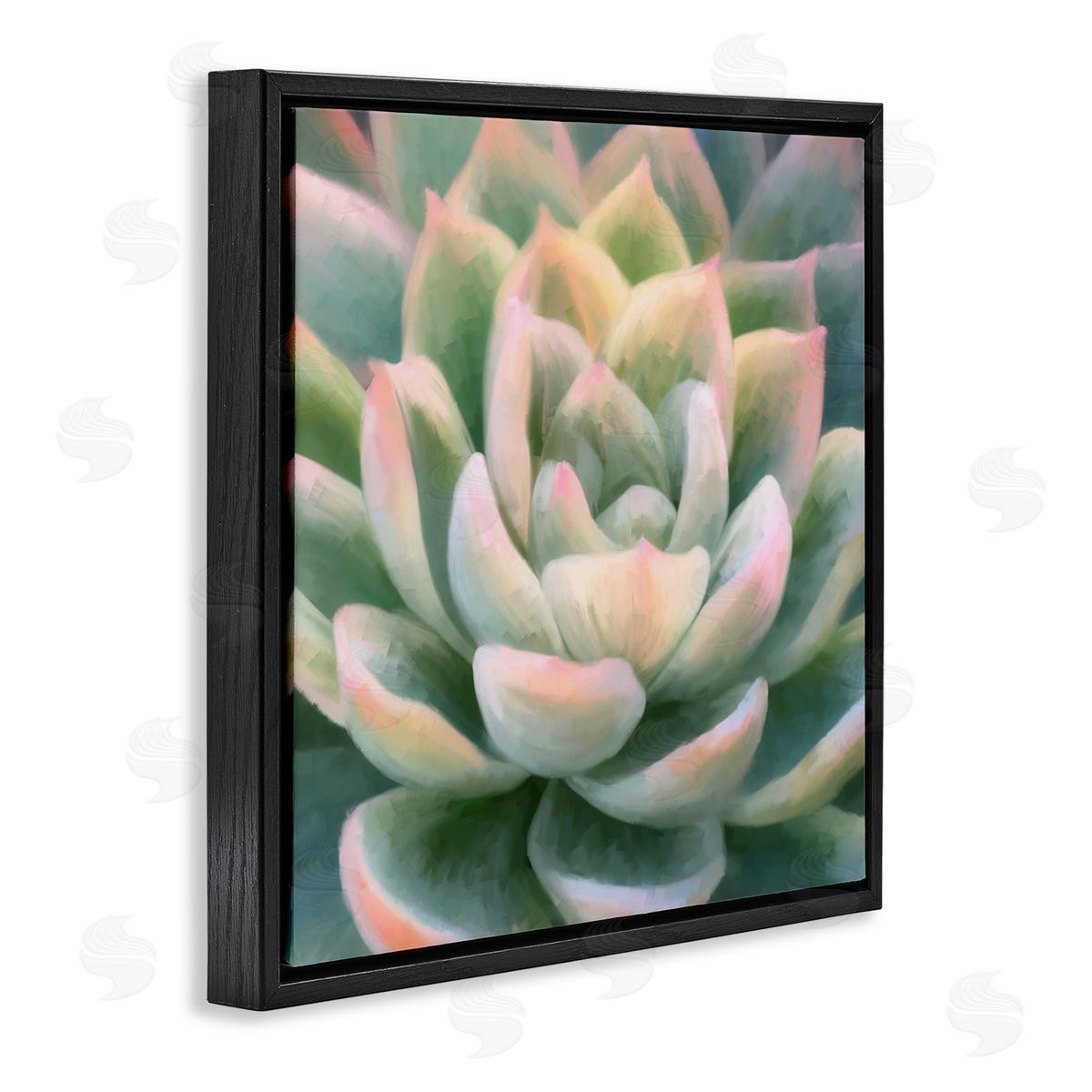 Amy Hall Green Succulent Petals Black Floating Frame Canvas Wall Art Print