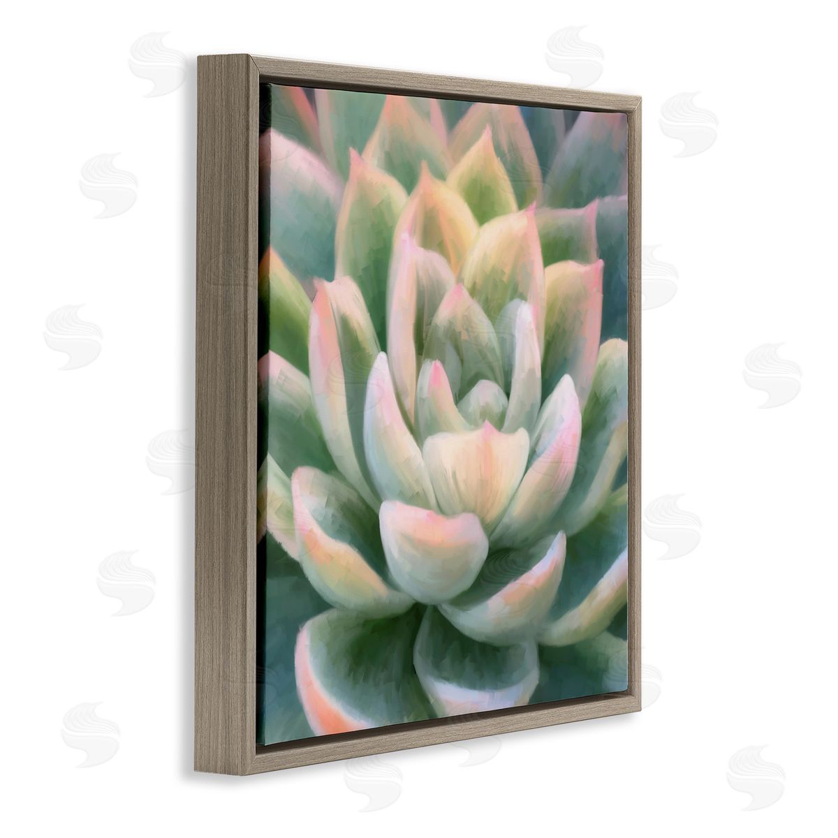 Amy Hall Green Succulent Petals Brown Floating Frame Canvas Wall Art Print