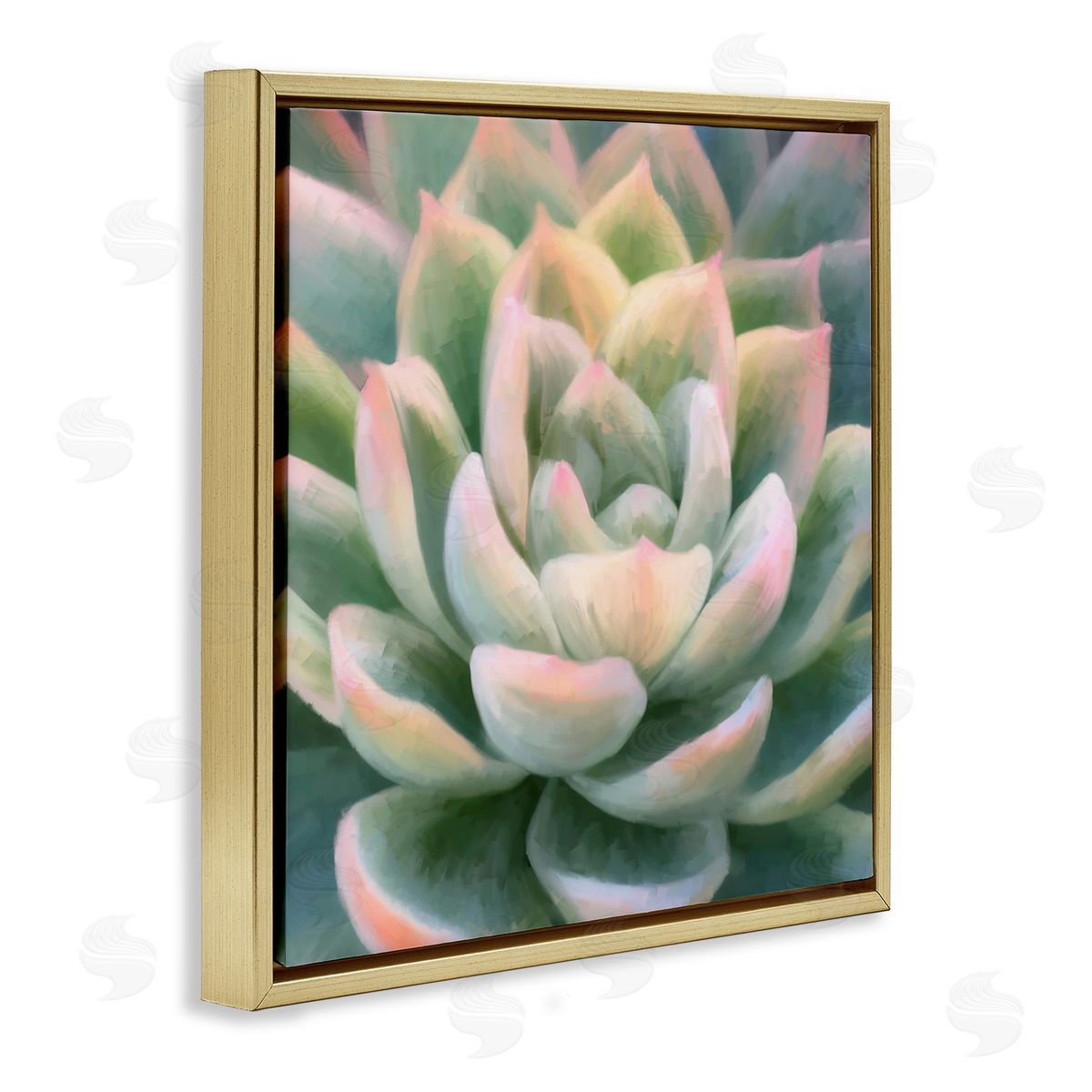Amy Hall Green Succulent Petals Gold Floating Frame Canvas Wall Art Print