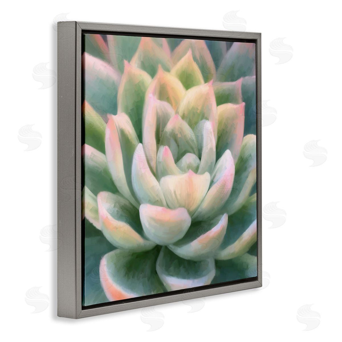 Amy Hall Green Succulent Petals Gray Floating Frame Canvas Wall Art Print