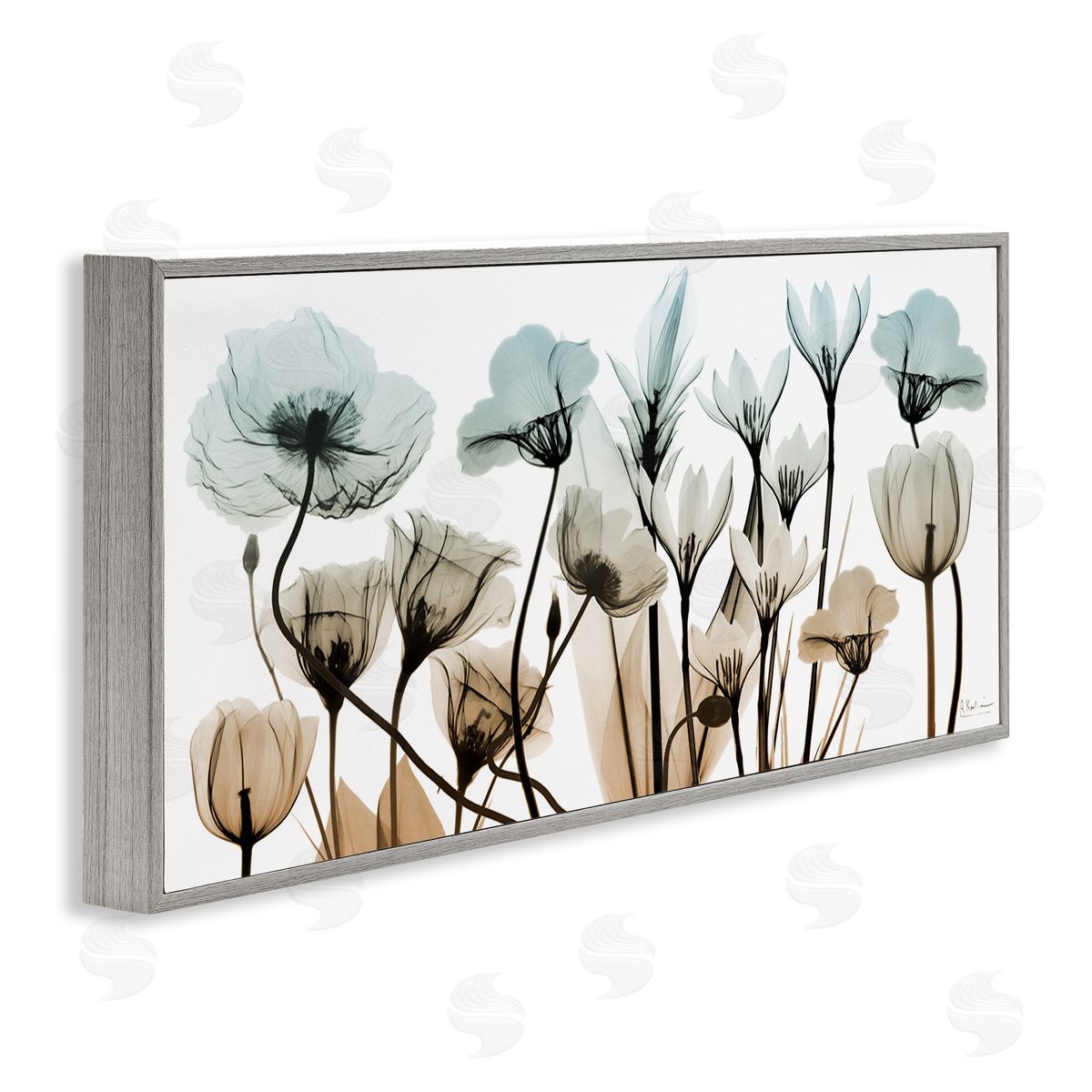 Mixed Transparent Flowers Grey Frame Print Wall Art, Home Decor by Albert Koetsier