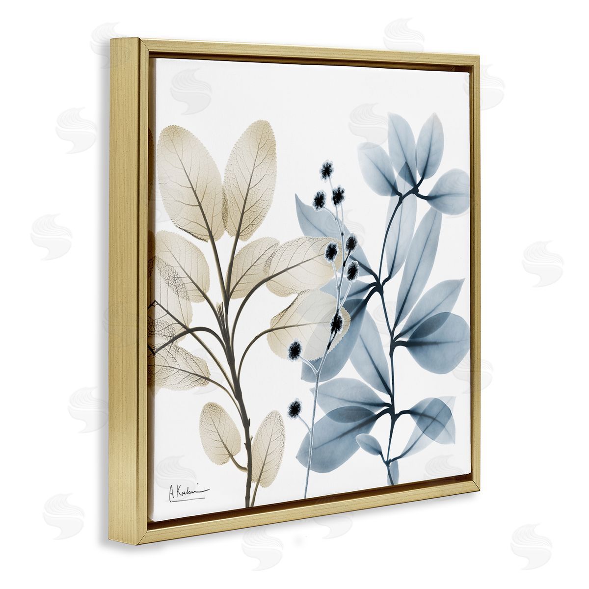 Albert Koetsier Blue & Beige Plants Gold Floating Frame Canvas Wall Art Print