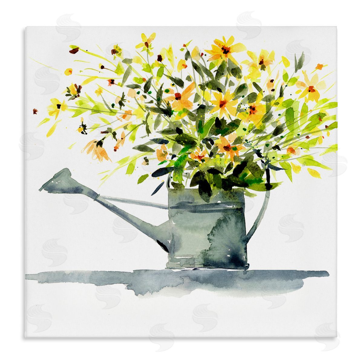Claudia Bianchi Daisies in Watering Can Stretched Canvas Wall Art Print