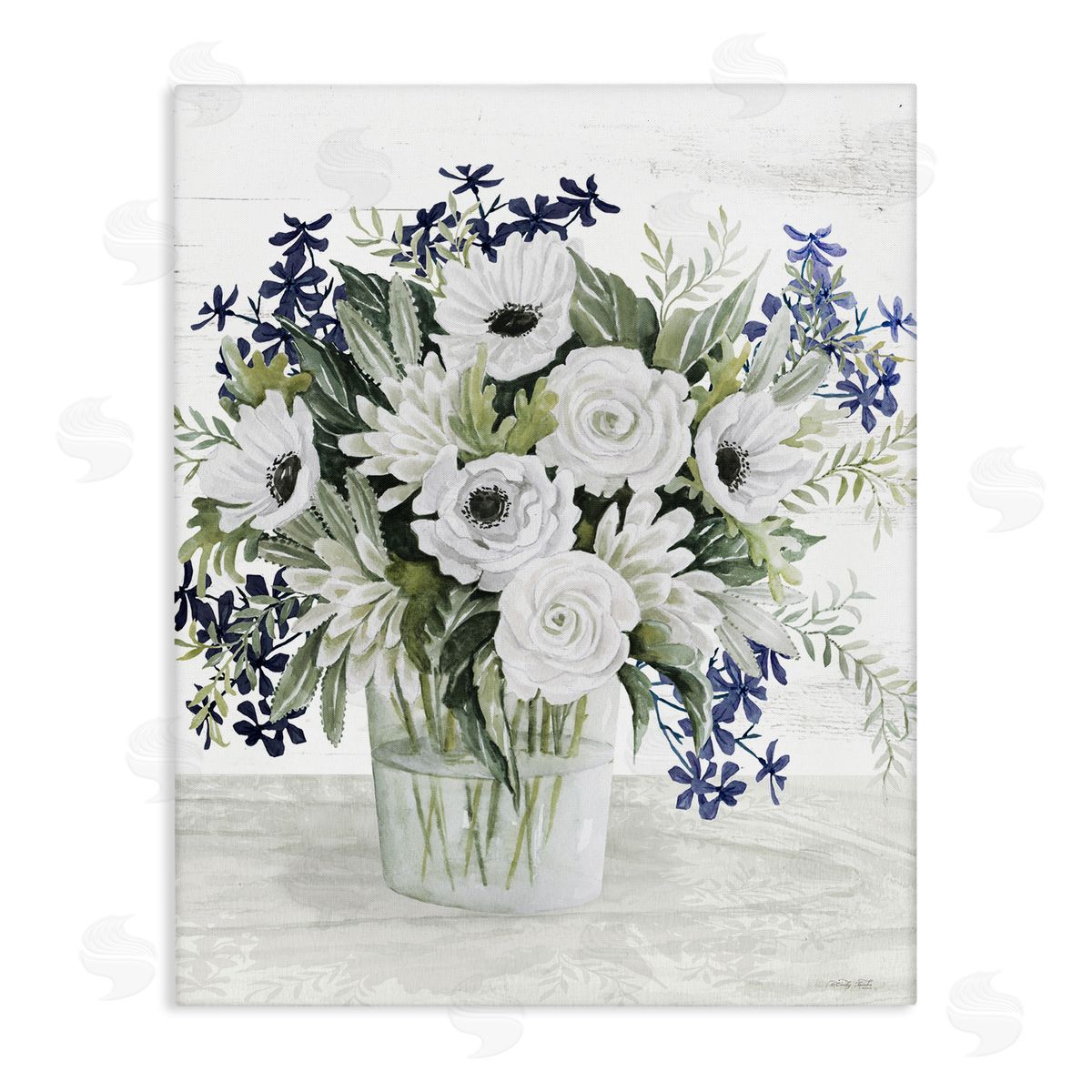 Mixed White Anemone Vase Canvas Wall Art, Home Decor by Cindy Jacobs