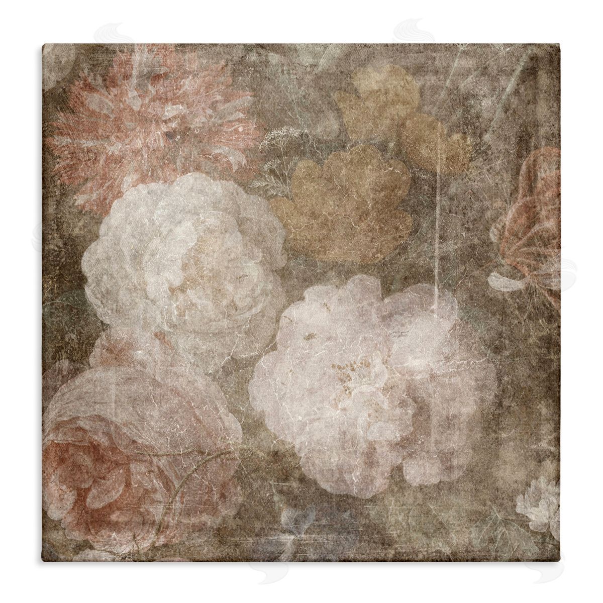 LSR Design Studio Vintage Peony Blooms Stretched Canvas Wall Art Print
