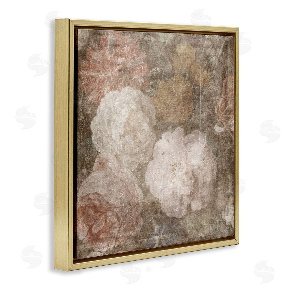 LSR Design Studio Vintage Peony Blooms Gold Floating Frame Canvas Wall Art Print