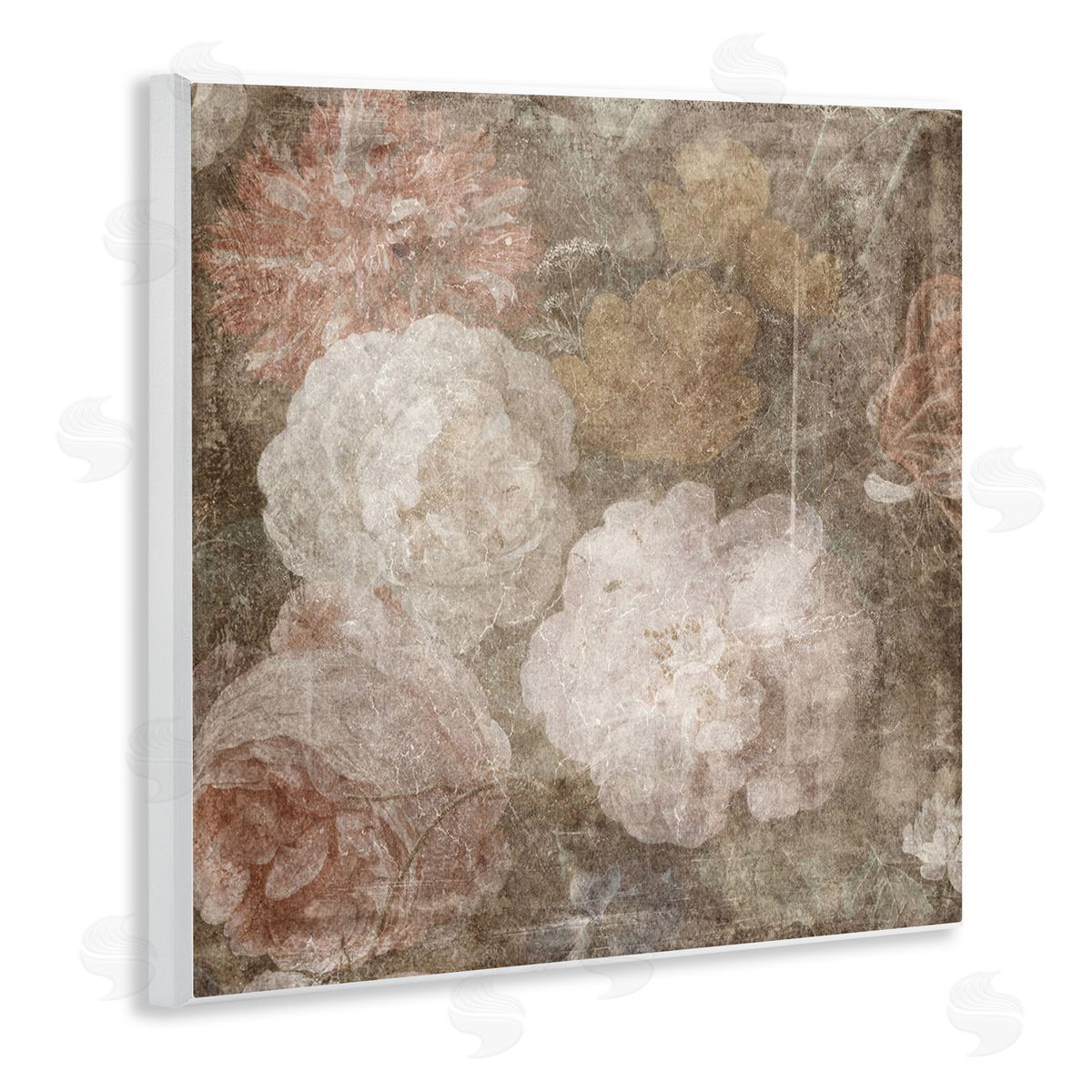 LSR Design Studio Vintage Peony Blooms Wooden Wall Plaque Art Print