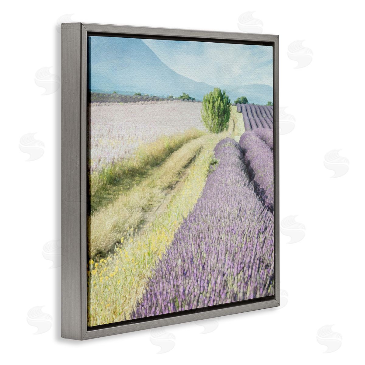 LSR Design Studio Country Lavender Fields Gray Floating Frame Canvas Wall Art Print