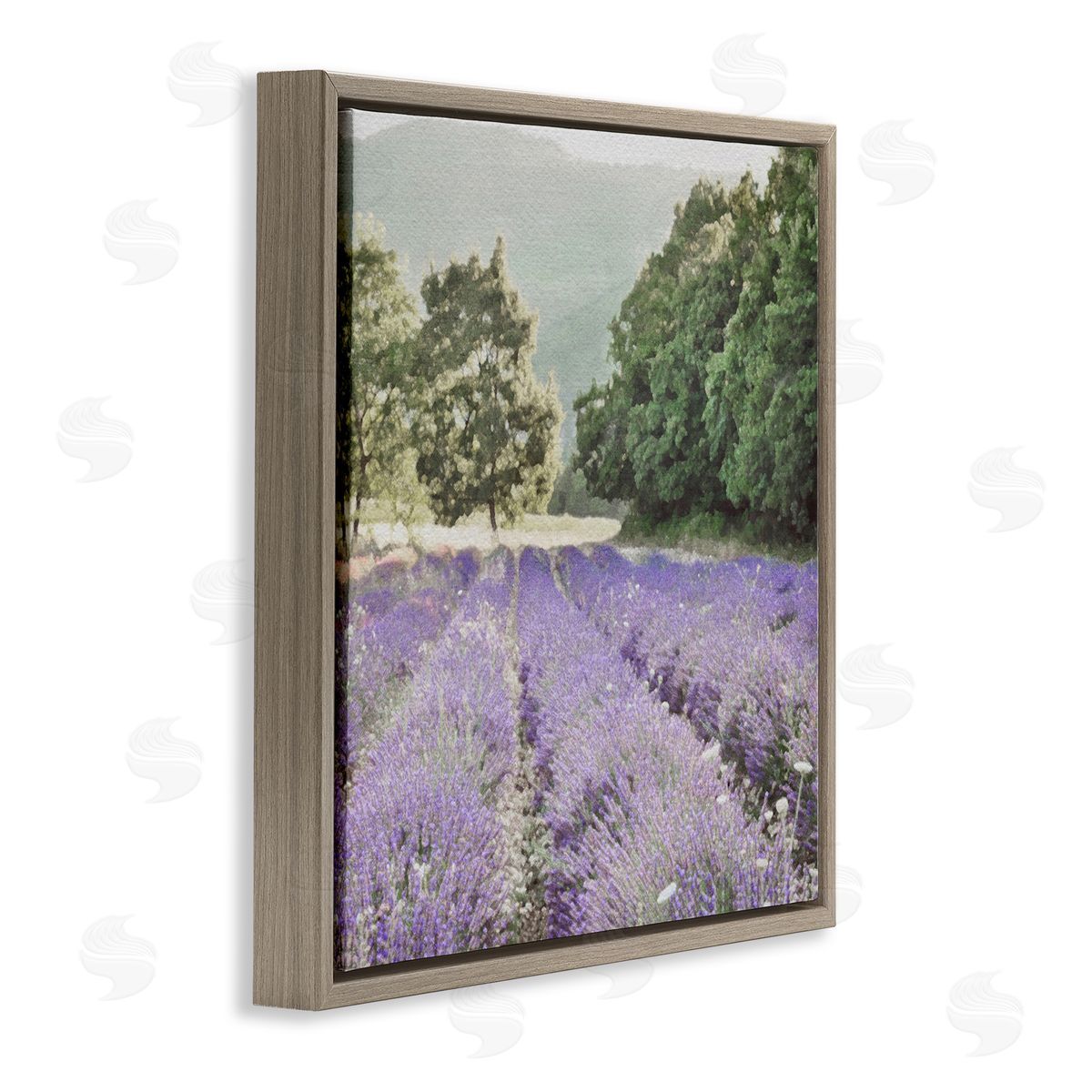 LSR Design Studio Lavender Meadow Fields Brown Floating Frame Canvas Wall Art Print