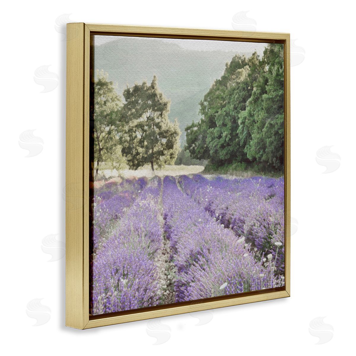 LSR Design Studio Lavender Meadow Fields Gold Floating Frame Canvas Wall Art Print