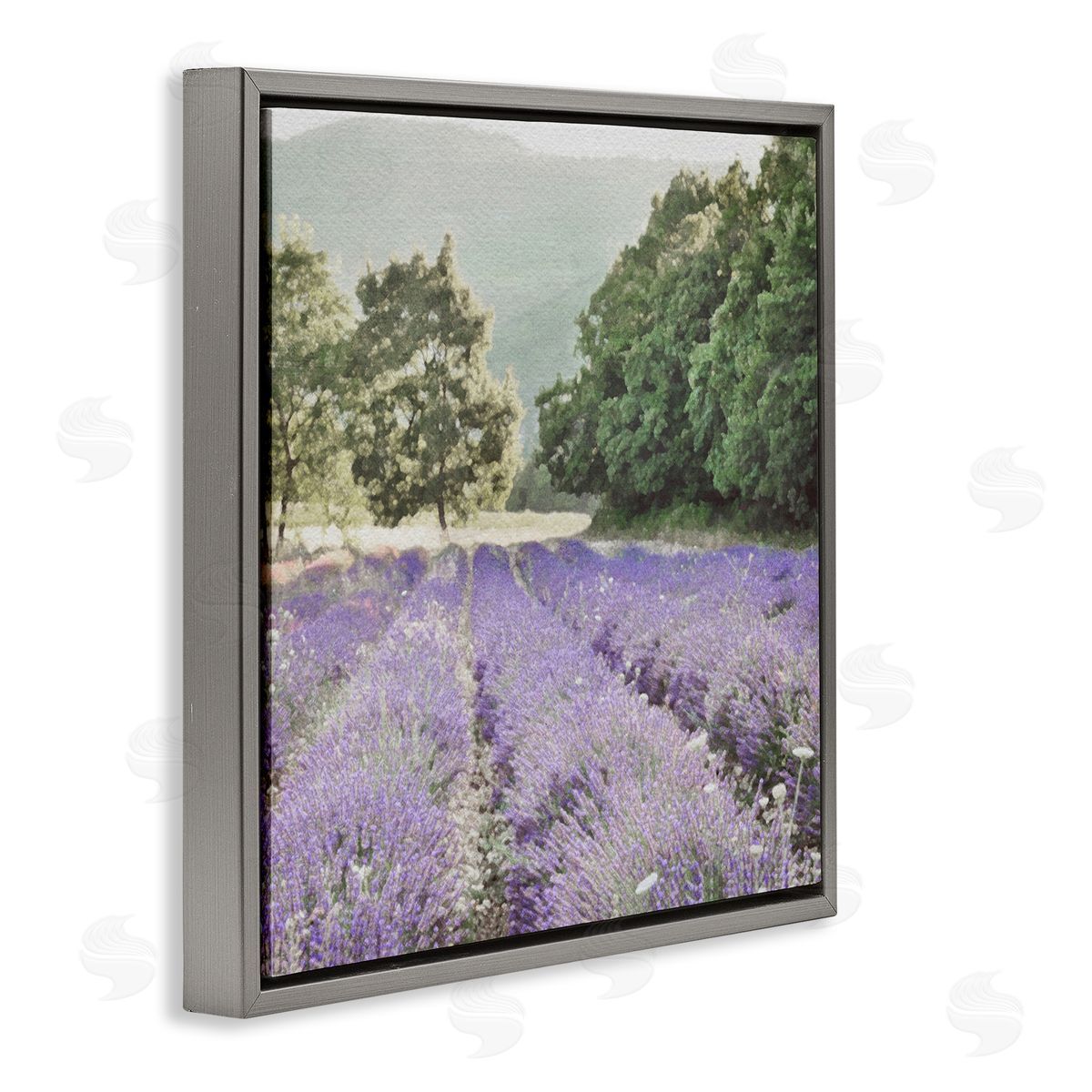 LSR Design Studio Lavender Meadow Fields Gray Floating Frame Canvas Wall Art Print