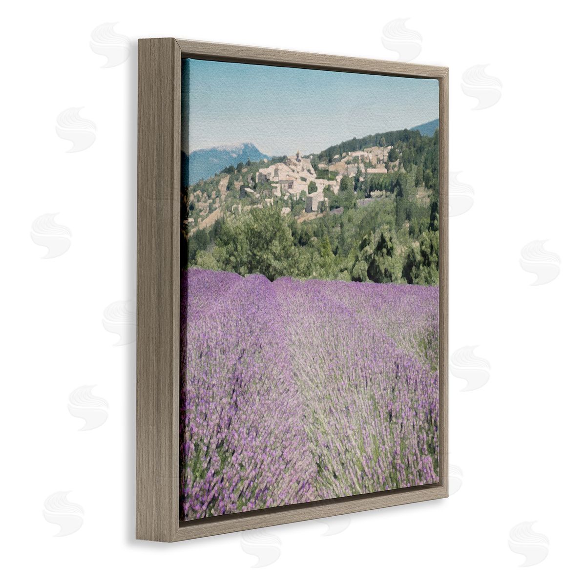 LSR Design Studio Lavender Meadow Landscape Brown Floating Frame Canvas Wall Art Print