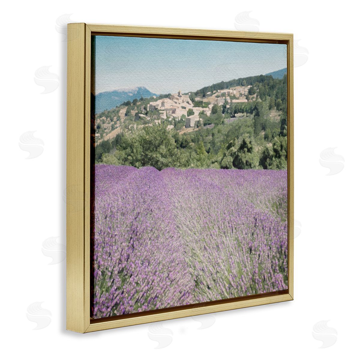 LSR Design Studio Lavender Meadow Landscape Gold Floating Frame Canvas Wall Art Print