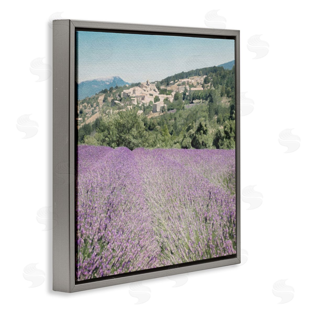 LSR Design Studio Lavender Meadow Landscape Gray Floating Frame Canvas Wall Art Print