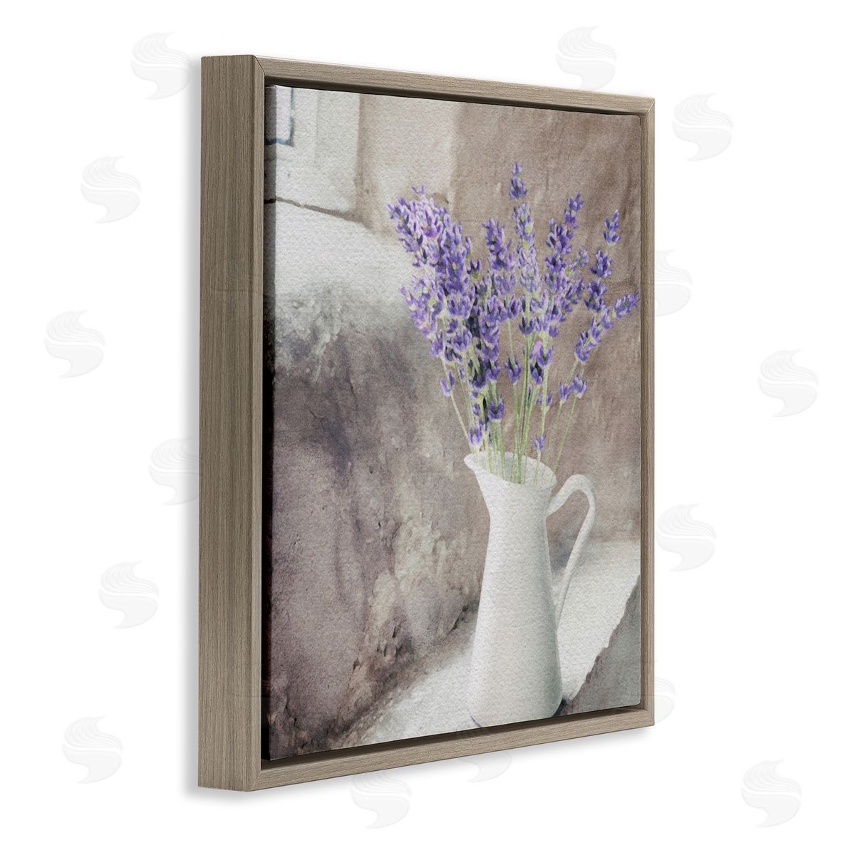 LSR Design Studio Lavender Vase in Window Brown Floating Frame Canvas Wall Art Print