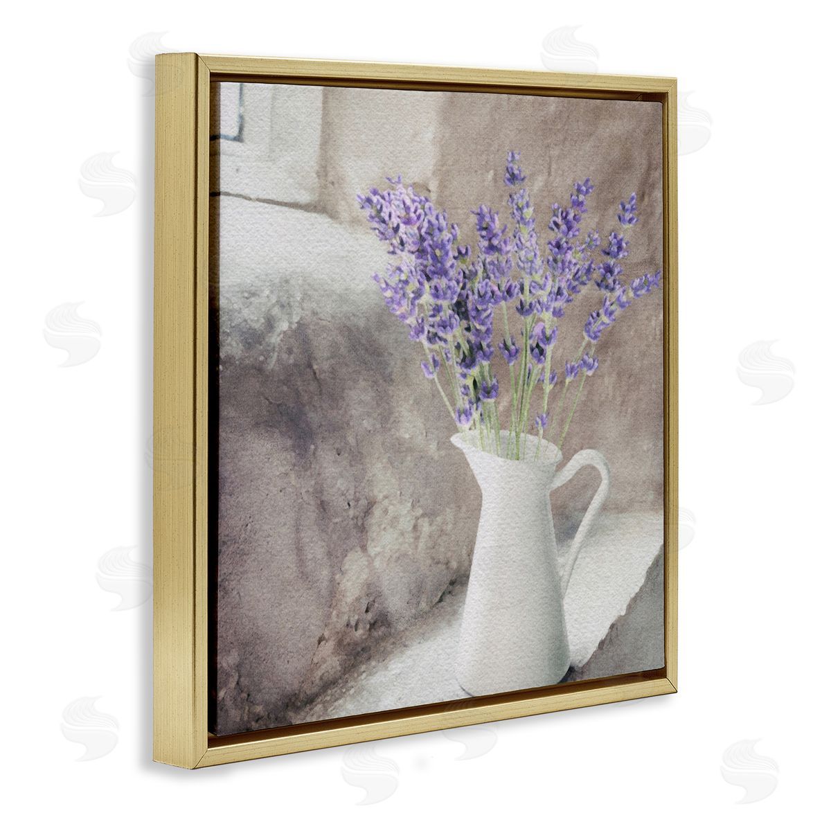 LSR Design Studio Lavender Vase in Window Gold Floating Frame Canvas Wall Art Print