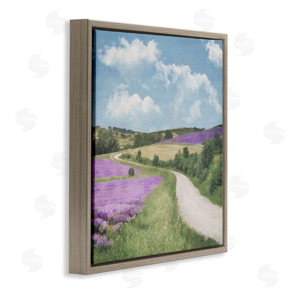 LSR Design Studio Path in Lavender Field Brown Floating Frame Canvas Wall Art Print