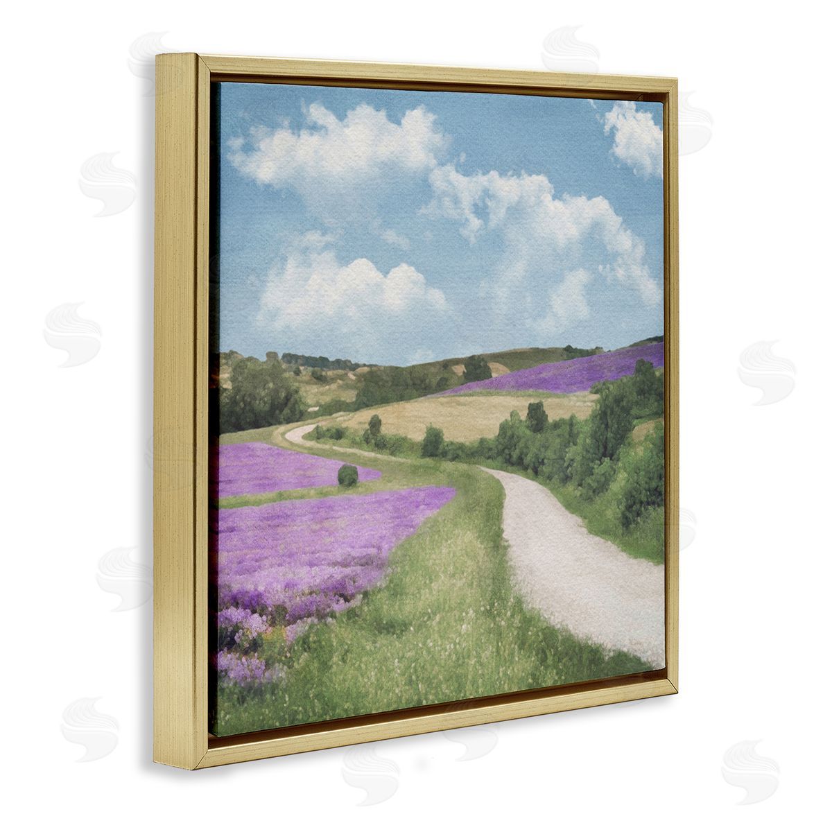 LSR Design Studio Path in Lavender Field Gold Floating Frame Canvas Wall Art Print