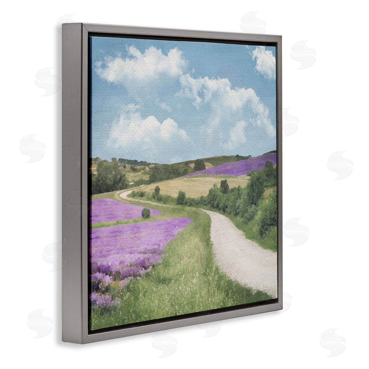 LSR Design Studio Path in Lavender Field Gray Floating Frame Canvas Wall Art Print