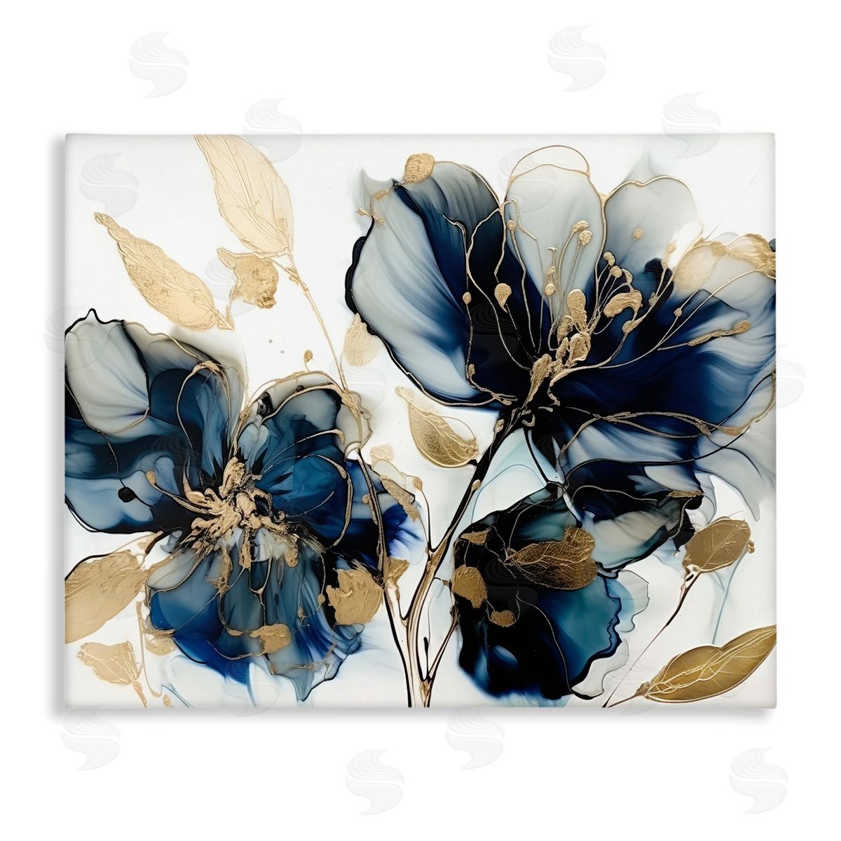 Blue Swirling Modern Flowers Canvas Wall Art, Home Decor by LSR Design Studio