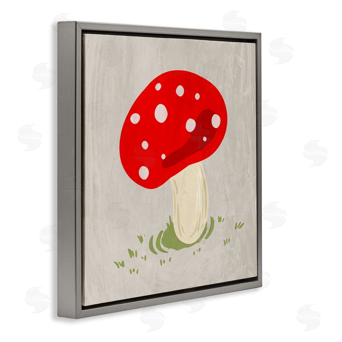 Ziwei Li Red Spotted Mushroom Gray Floating Frame Canvas Wall Art Print