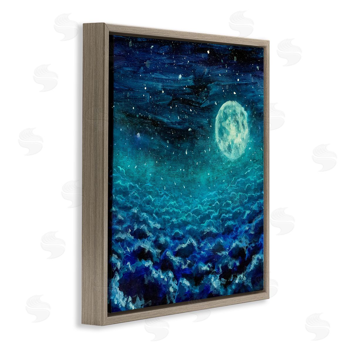 Valery Rybakow Moon & Clouds Painting Brown Floating Frame Canvas Wall Art Print