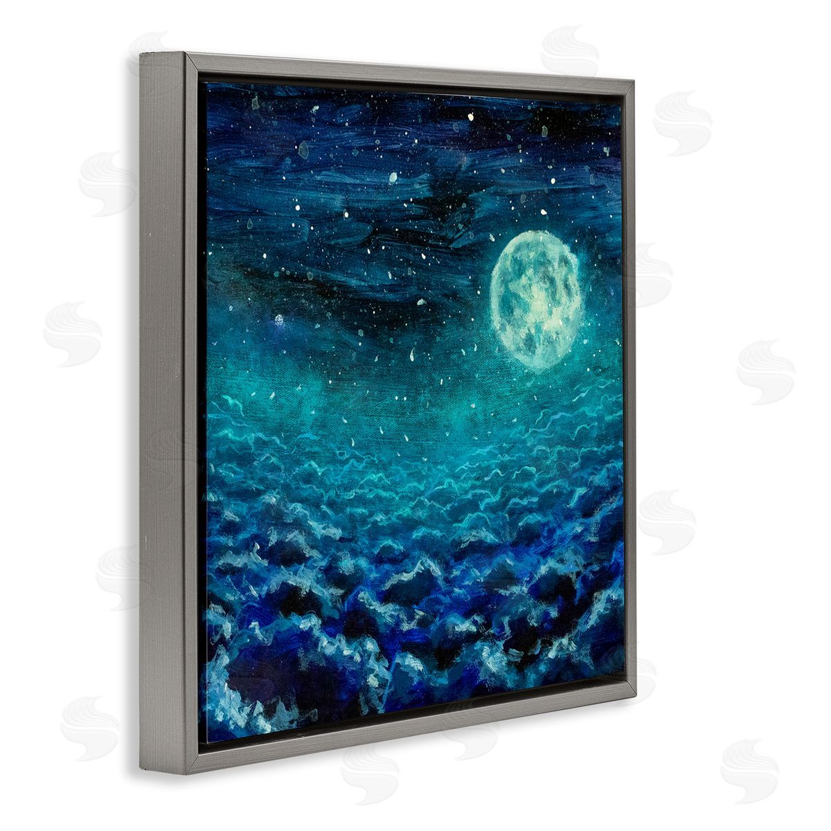 Valery Rybakow Moon & Clouds Painting Gray Floating Frame Canvas Wall Art Print