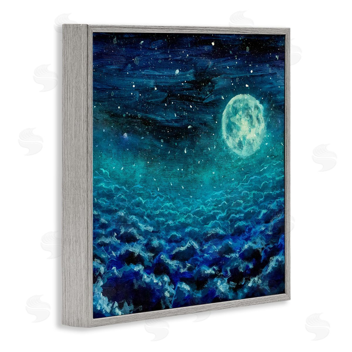 Valery Rybakow Moon & Clouds Painting Gray Framed Glicee Wall Art Print