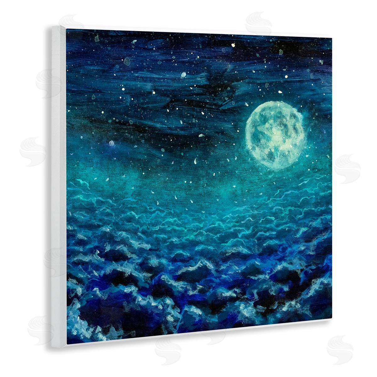 Valery Rybakow Moon & Clouds Painting Wooden Wall Plaque Art Print