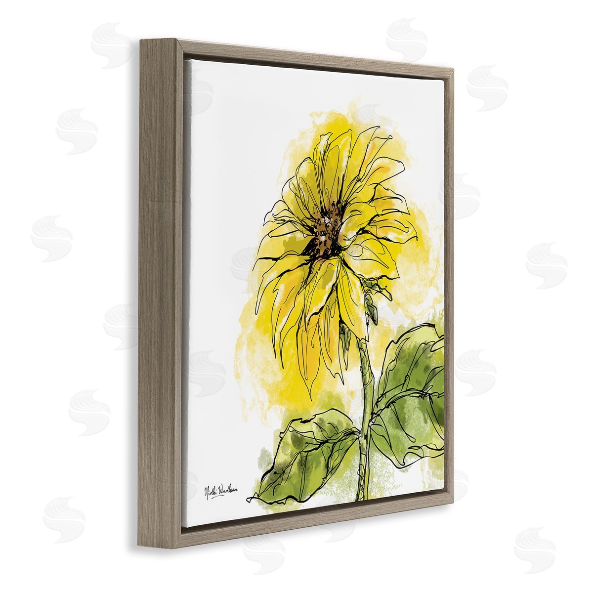 Nidhi Wadhwa Modern Splash Sunflower Brown Floating Frame Canvas Wall Art Print