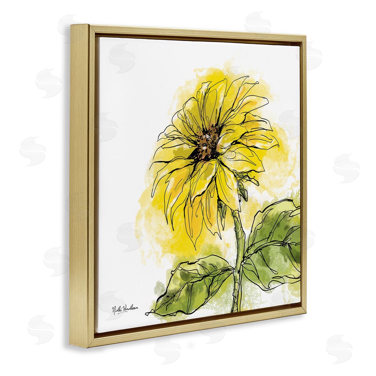 Nidhi Wadhwa Modern Splash Sunflower Gold Floating Frame Canvas Wall Art Print