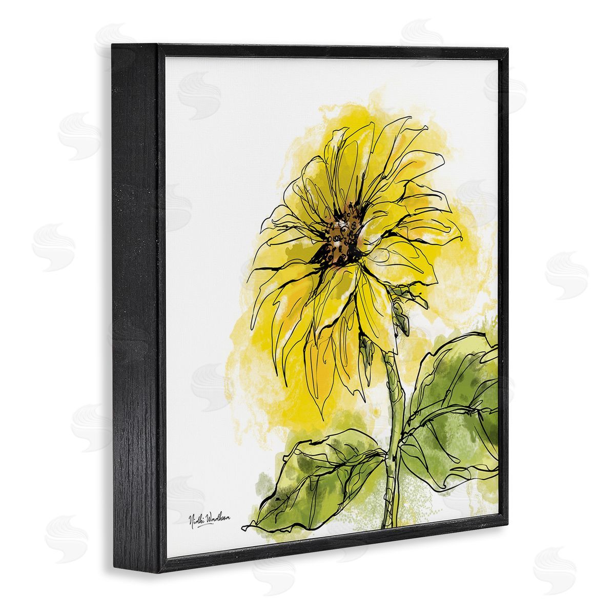 Nidhi Wadhwa Modern Splash Sunflower Black Framed Glicee Wall Art Print