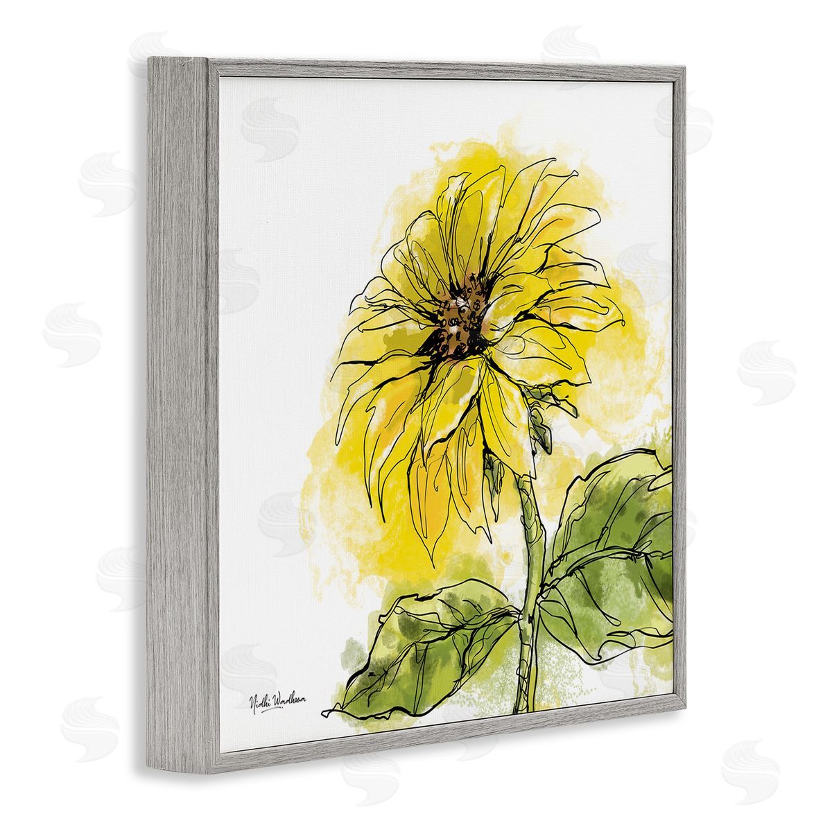 Nidhi Wadhwa Modern Splash Sunflower Gray Framed Glicee Wall Art Print