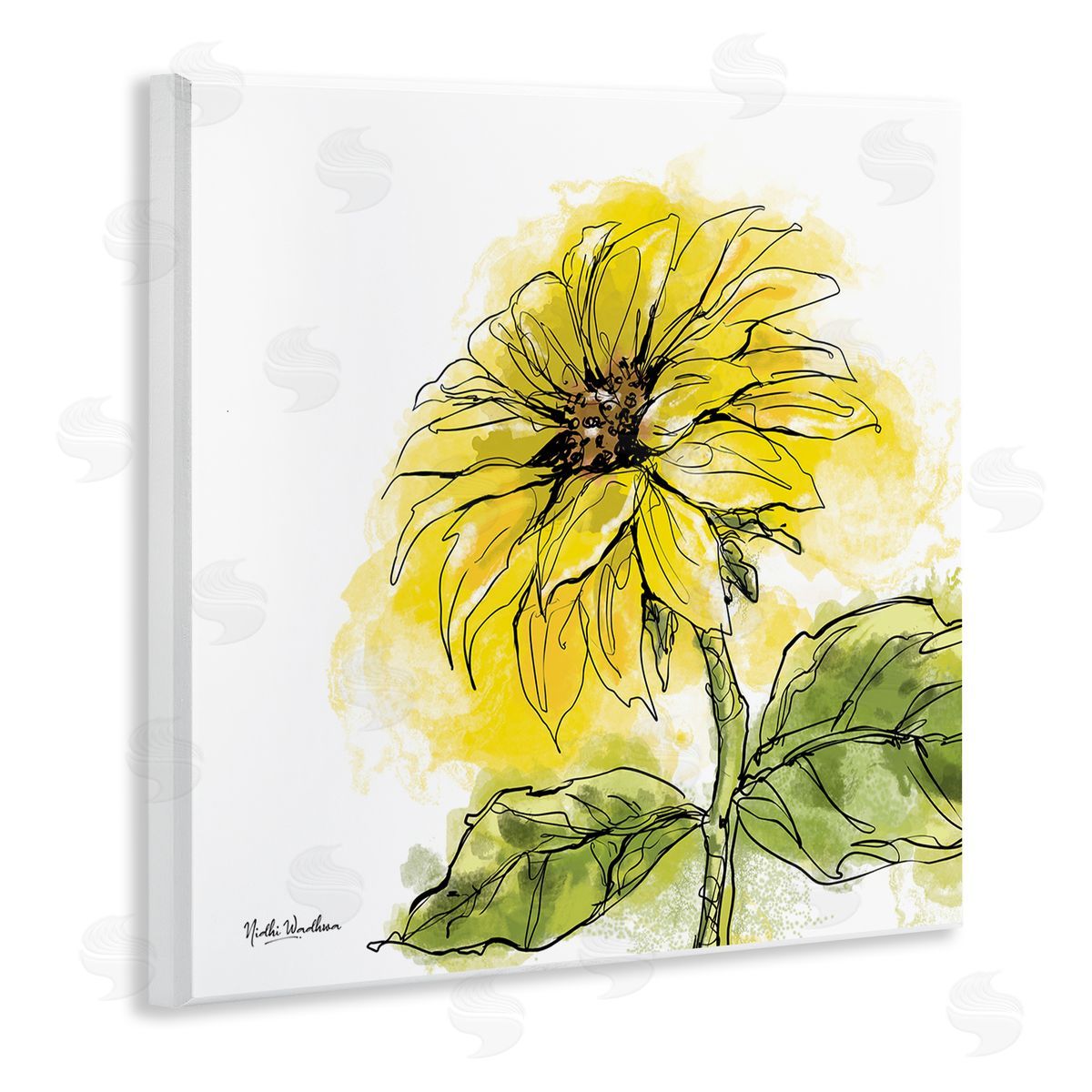 Nidhi Wadhwa Modern Splash Sunflower Wooden Wall Plaque Art Print