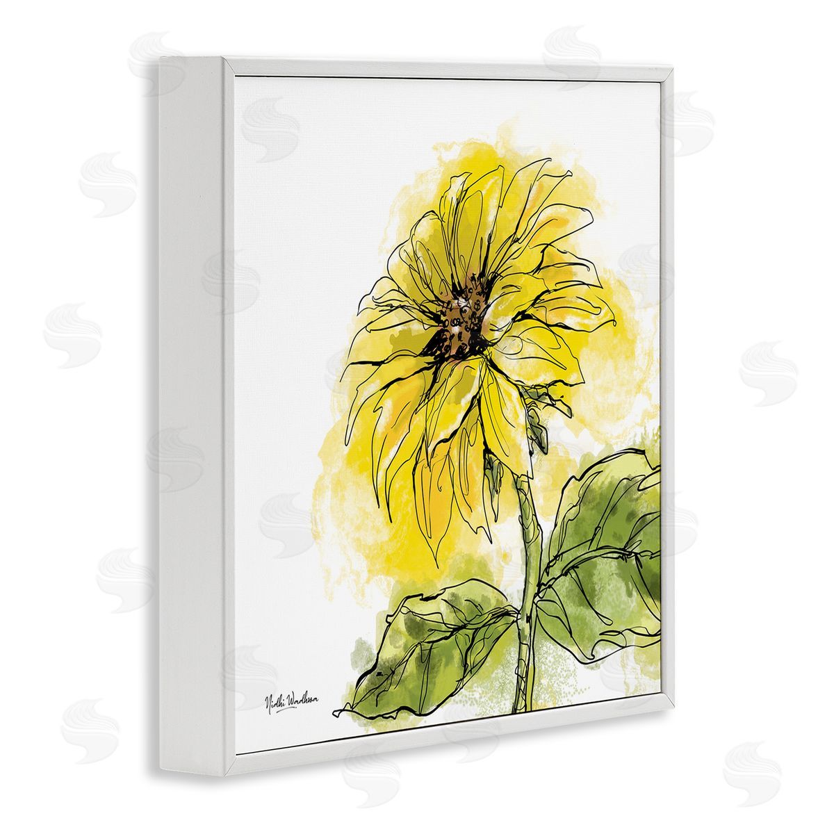 Nidhi Wadhwa Modern Splash Sunflower White Framed Glicee Wall Art Print