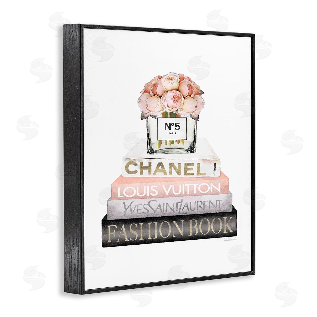 Pink Fashion Book Stack Black Frame Print Wall Art, Home Decor by Amanda Greenwood