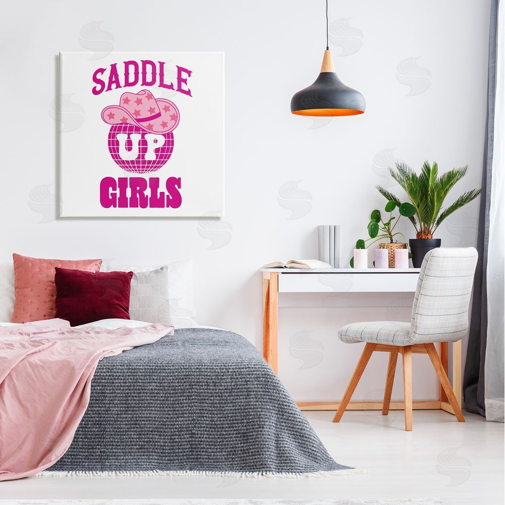 Emily Dumas Saddle Up Girls Phrase Canvas Wall Art in Room