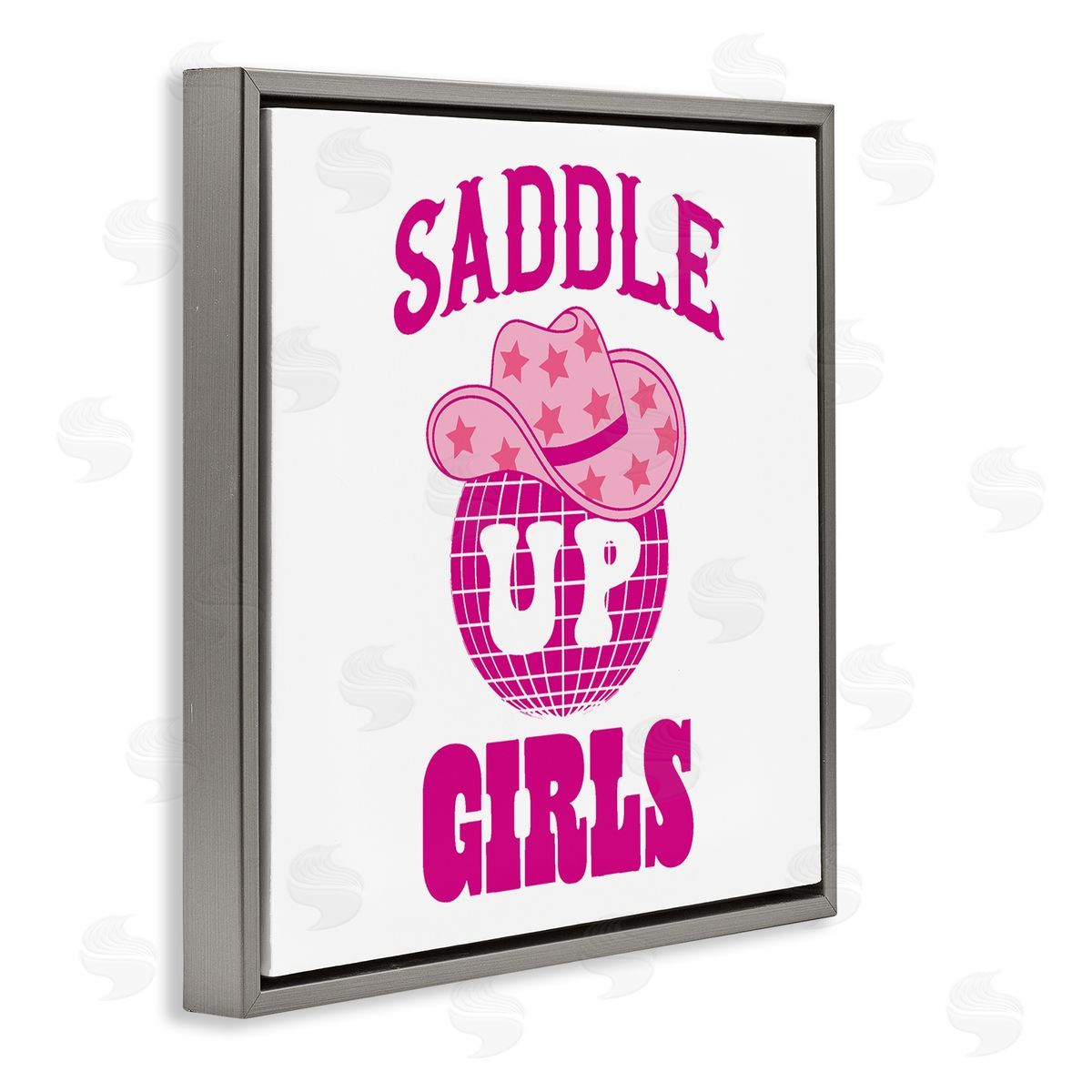 Emily Dumas Saddle Up Girls Phrase Gray Floating Frame Canvas Wall Art Print