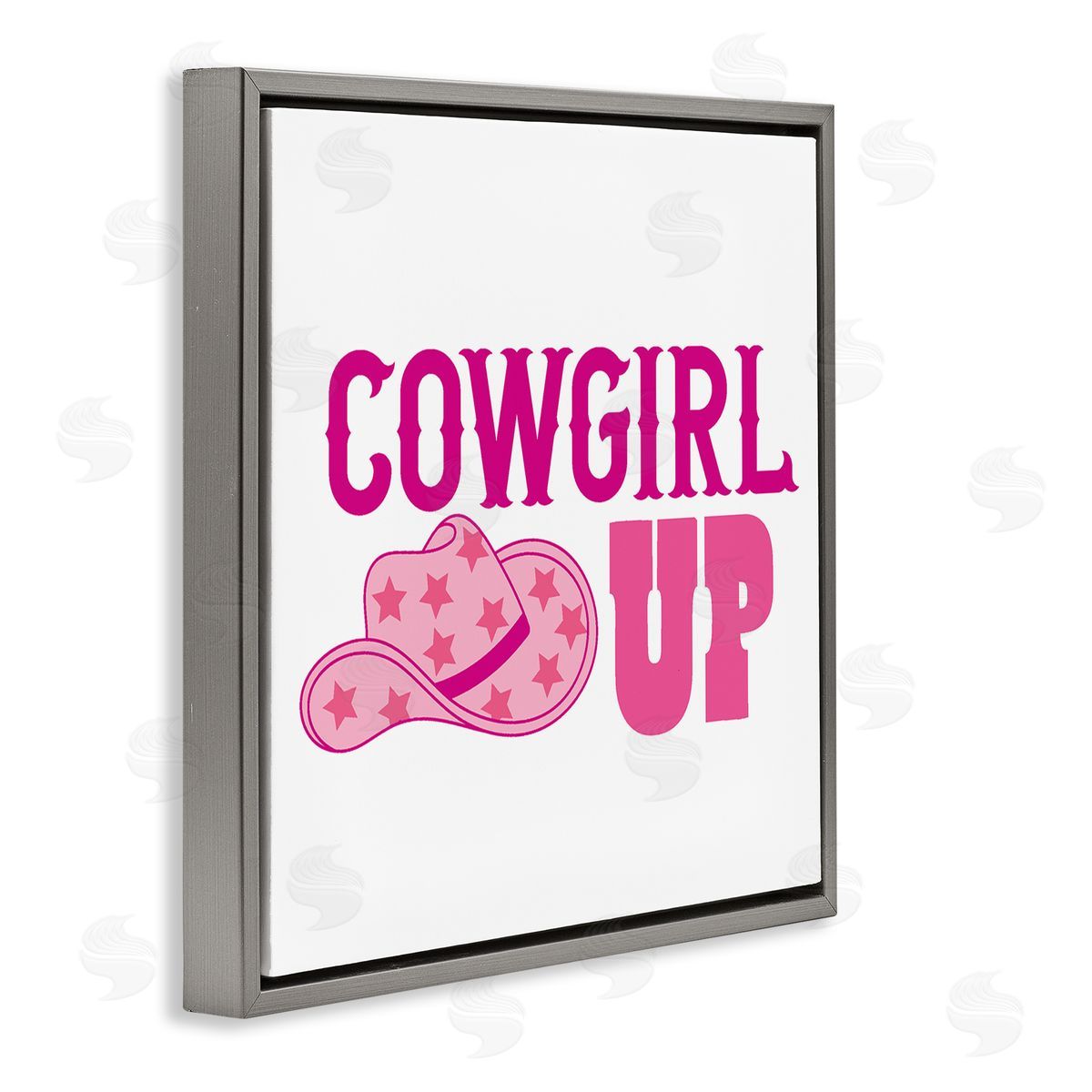 Emily Dumas Cowgirl Up Western Phrase Gray Floating Frame Canvas Wall Art Print