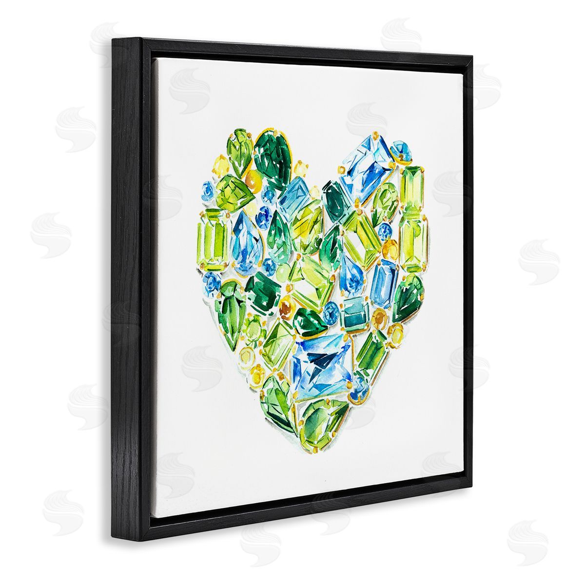 Enya Todd Green Gemstones Heart Black Floating Frame Canvas Wall Art Print