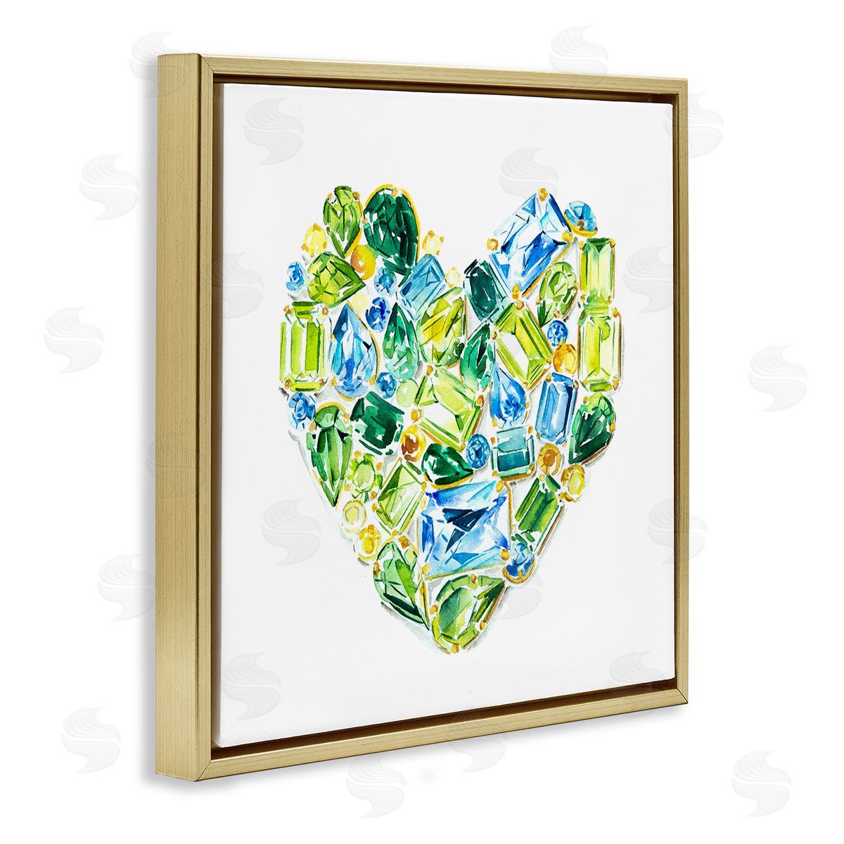 Enya Todd Green Gemstones Heart Gold Floating Frame Canvas Wall Art Print