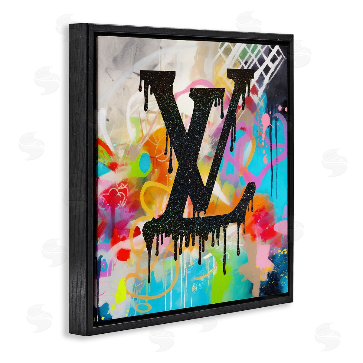 Ziwei Li Fashion Logo on Graffiti Black Floating Frame Canvas Wall Art Print
