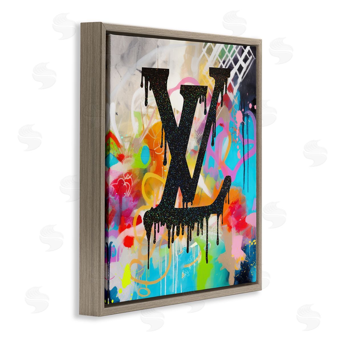 Ziwei Li Fashion Logo on Graffiti Brown Floating Frame Canvas Wall Art Print