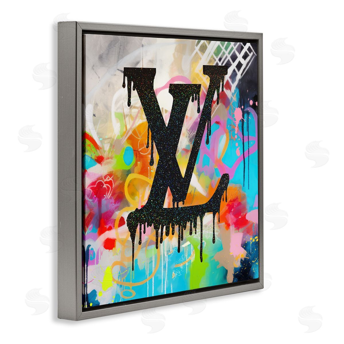 Ziwei Li Fashion Logo on Graffiti Gray Floating Frame Canvas Wall Art Print