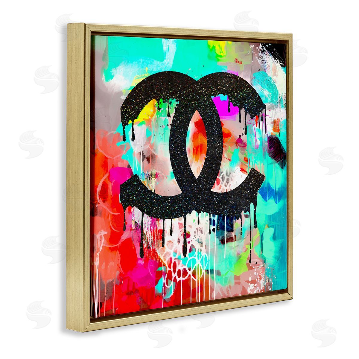 Ziwei Li Glam Drip on Graffiti Gold Floating Frame Canvas Wall Art Print