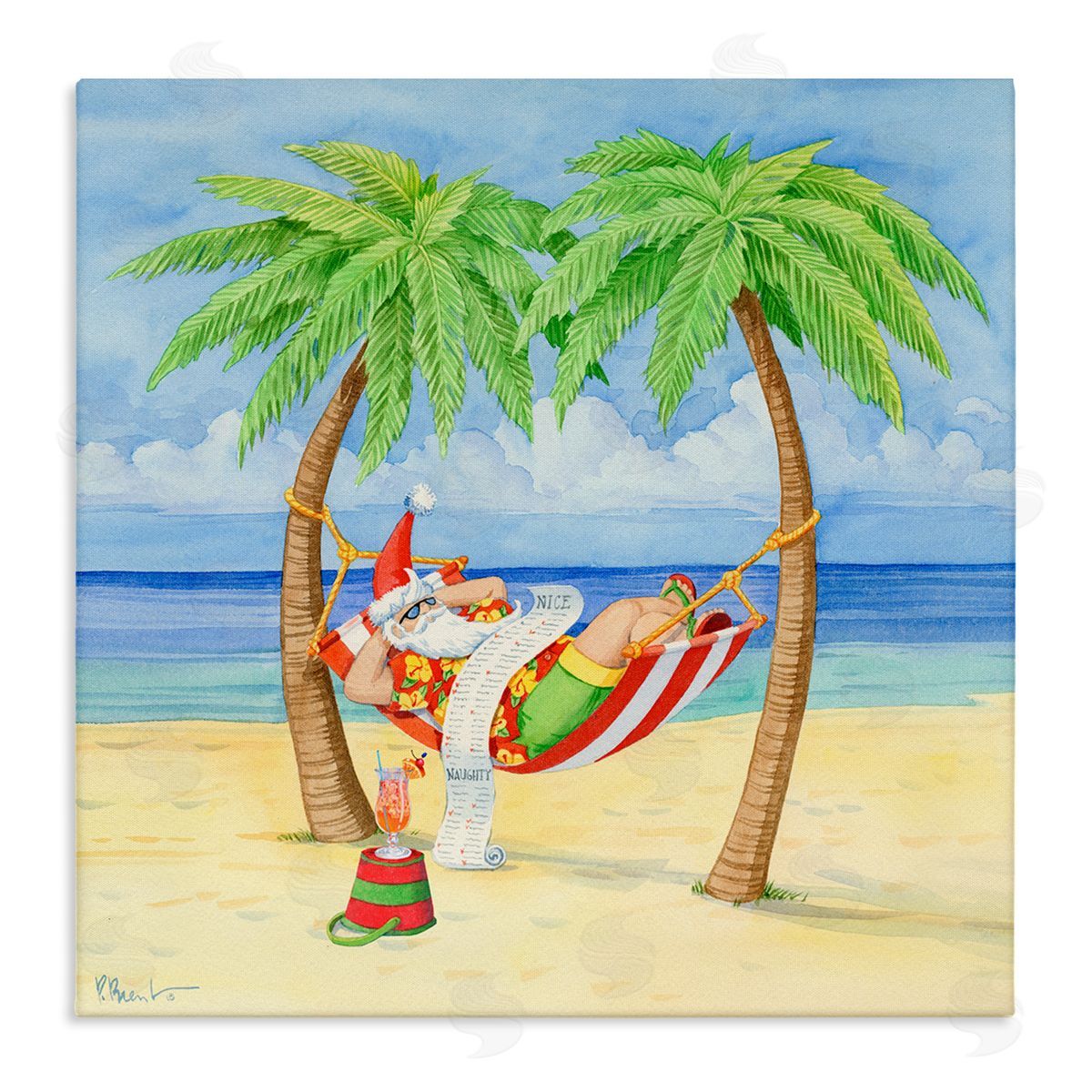 Paul Brent Santa on Beach Hammock Stretched Canvas Wall Art Print